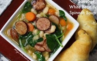 Slow Cooker Sausage, White Bean and Spinach Soup #DeliciousDinners ad