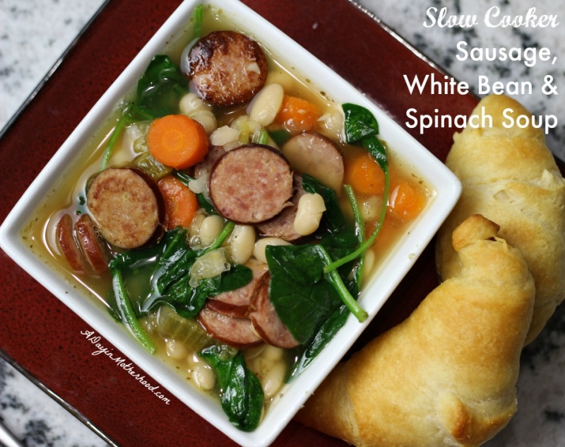 Slow Cooker Sausage, White Bean and Spinach Soup