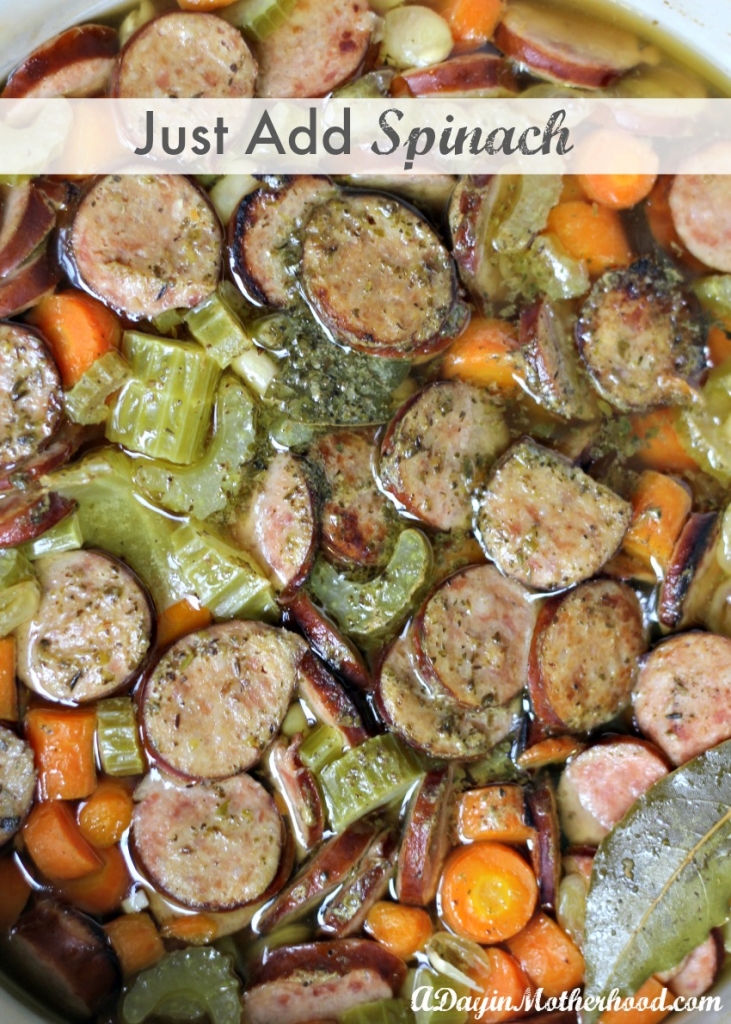 Slow Cooker Sausage, White Bean and Spinach Soup