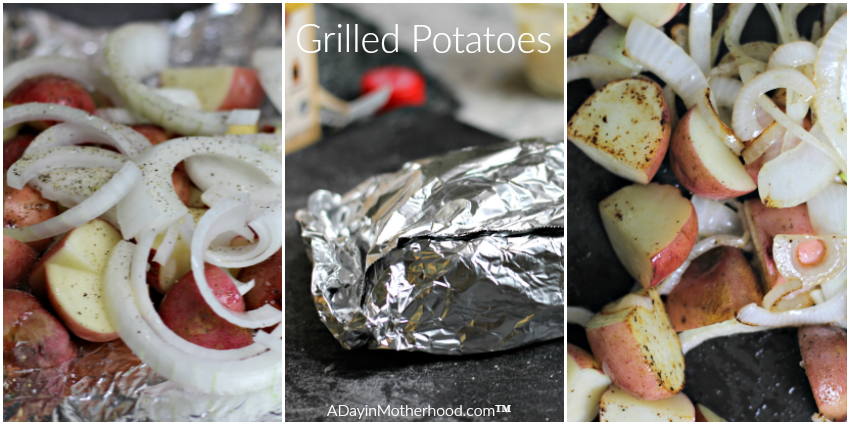 Grilled potatoes and onions are as simple as olive oil and KC Masterpiece Dry Mix as a seasoning in a tin foil pack for about 25 minutes! #MyKCMasterpiece ad @Kroger