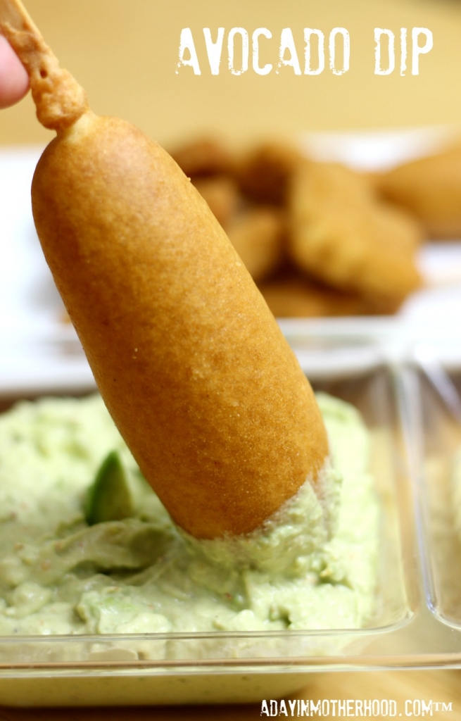 ad Avocado Dip adds a creamy coolness to the warm corn dog! #PowerTheirPlay