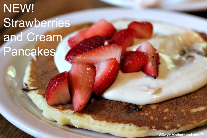 NEW! Strawberries and Cream Pancakes will have you devouring dessert on a plate! #DennysDiners #ad 