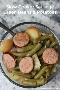 This Slow Cooker Sausage Green Beans & Potatoes Recipe will melt in your mouth! ad