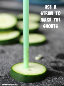 Making Cucumber Snouts is as easy as a straw and cucumbers for an Angry Birds Party!