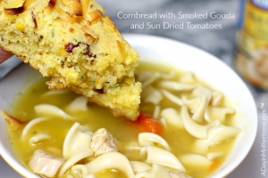 Dip or crumble Cornbread with Smoked Gouda and Sun Dried Tomatoes into Progresso soup