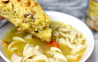 Dip or crumble Cornbread with Smoked Gouda and Sun Dried Tomatoes into Progresso soup