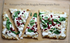 This Rotisserie Chicken Arugula Pomegranate Pizza Recipe is made easier with POM POM