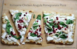 This Rotisserie Chicken Arugula Pomegranate Pizza Recipe is made easier with POM POM