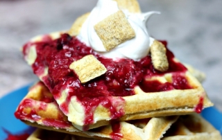 This Cereal Waffles with Homemade Fruit Compote Recipe is easy to make for breakfast!