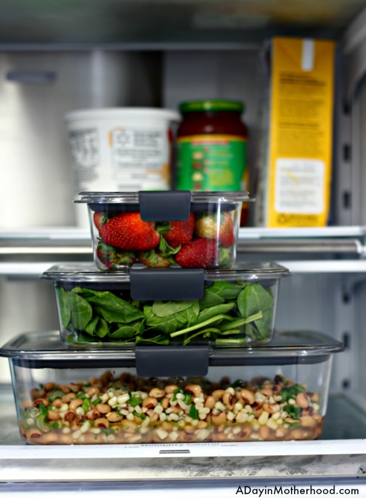 Cowboy Caviar and other foods can be seen easily in the fridge