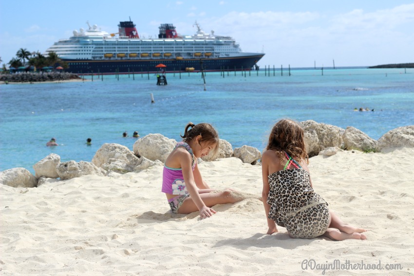 Playing on the white sand on Castaway Cay as a stop on  our cruise was amazing