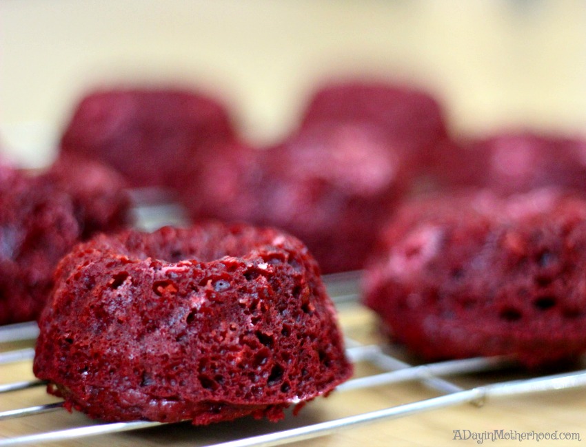 The Red Velvet Easter Cakes are made with a mini-bundt cake pan