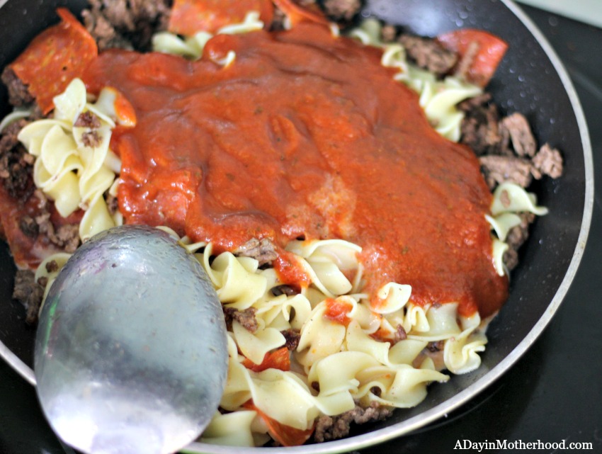 Mix the main part of the Easy Pepperoni Pasta Bake Recipe in a pan first