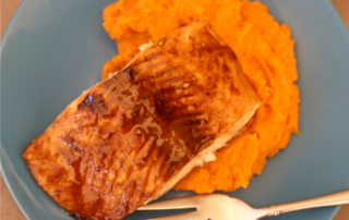 Glazed Brown Sugar Salmon & Mashed Sweet Potatoes & Carrots Recipe
