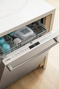 Bosch 800 Series Dishwasher Features = photo of top rack of Bosch dishwasher on adayinmotherhood.com