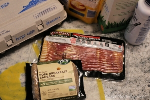 Easy Bacon & Sausage Frittata Recipe - photo of bacon and breakfast sausage on adayinmotherhood.com